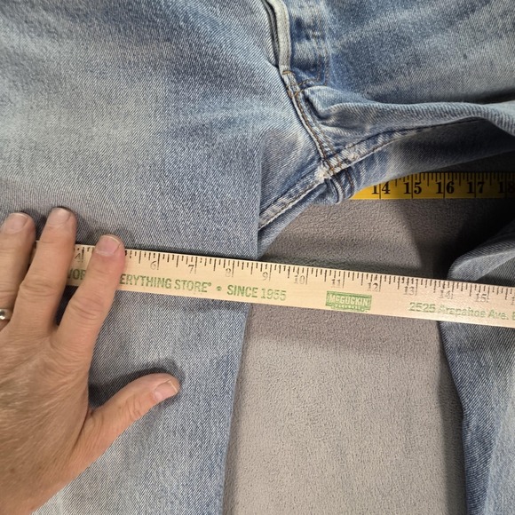 Levis 501 Jeans Womens Made in USA Blue Straight Button Fly Distressed 26x28 - Picture 6 of 16